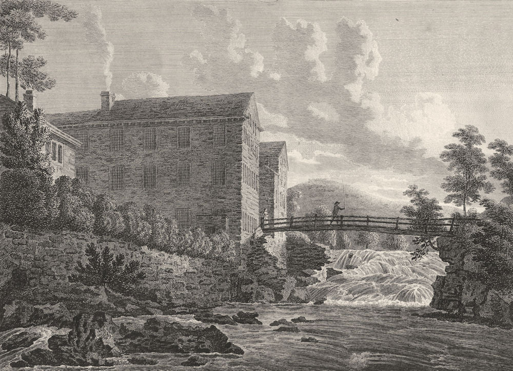 LANCASHIRE. Ashton Scout Mill. Aikin / Stockdale. Fisherman 1794 old print